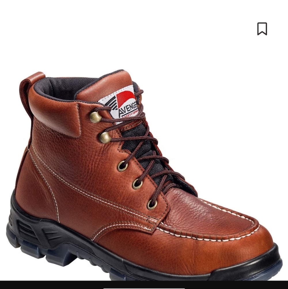 Avenger Men's 8.5 Chestnut Leather Safety Boots Moc Steel Toe Lace Up‎
